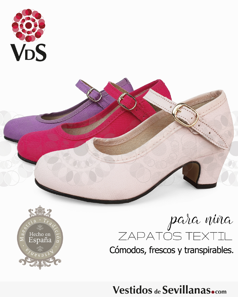 Zapatos de flamenco niña en fucsia, hechos en España.